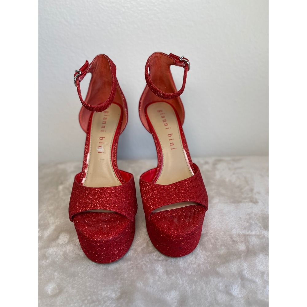 Gianni Bini Red Glitter Platform Heels Ankle Strap Sandals Womens 7.5 M - Picture 6 of 15